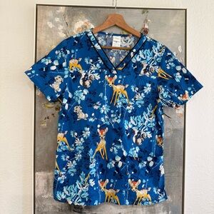 Disney Floral Blue Scrub Top